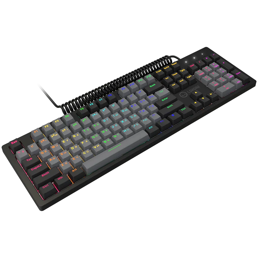 LORGAR Azar 514, Wired mechanical gaming keyboard, RGB backlight, 1680000 colour variations, 18 modes, keys number: 104, 50M clicks, linear dream switches, spring cable up to 3.4m, ABS plastic+metal, magnetic cover, 450*136*39mm, 1.17kg, black, EN+RU layo — фото 3