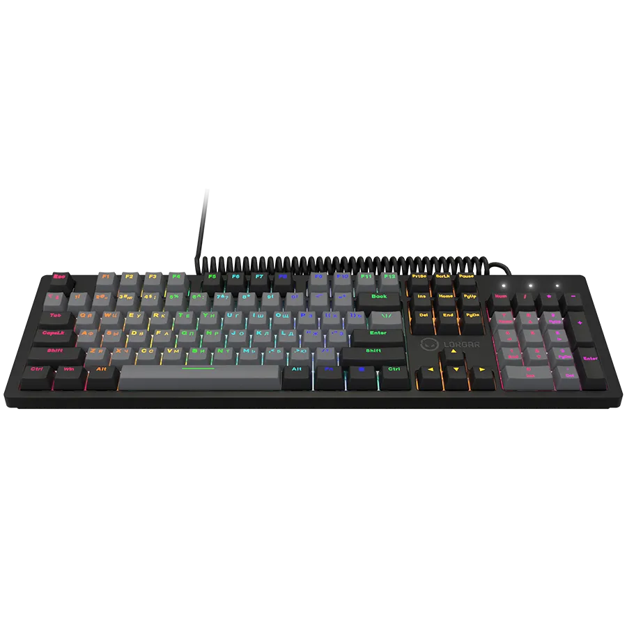 LORGAR Azar 514, Wired mechanical gaming keyboard, RGB backlight, 1680000 colour variations, 18 modes, keys number: 104, 50M clicks, linear dream switches, spring cable up to 3.4m, ABS plastic+metal, magnetic cover, 450*136*39mm, 1.17kg, black, EN+RU layo — фото 5