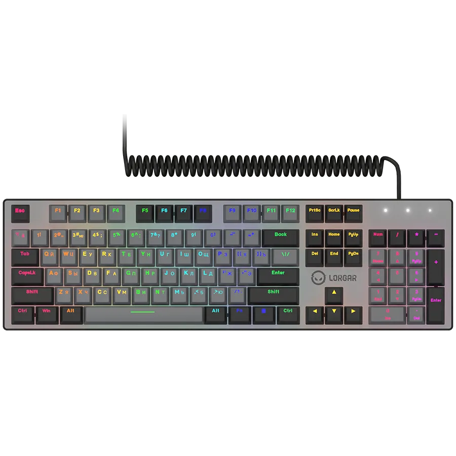 LORGAR Azar 514, Wired mechanical gaming keyboard, RGB backlight, 1680000 colour variations, 18 modes, keys number: 104, 50M clicks, linear dream switches, spring cable up to 3.4m, ABS plastic+metal, magnetic cover, 450*136*39mm, 1.17kg, black, EN+RU layo — фото 2