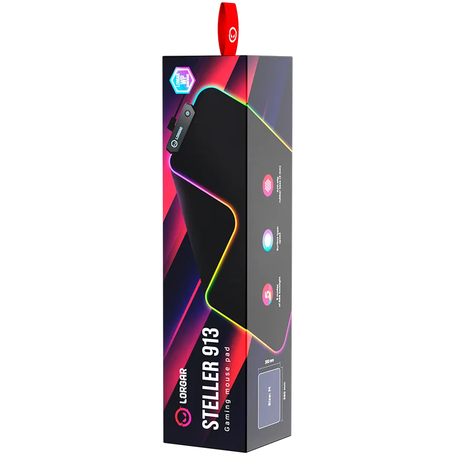 Lorgar Steller 913, Gaming mouse pad, High-speed surface, anti-slip rubber base, RGB backlight, USB connection, Lorgar WP Gameware support, size: 360mm x 300mm x 3mm, weight 0.250kg — фото 6