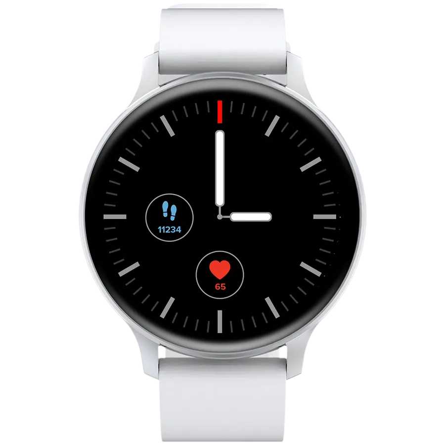 CANYON Badian SW-68, Smartwatch, Realtek 8762CK, 1.28''TFT 240x240px; RAM : 160KB, Lithium-ion polymer battery, 3.7V 190mAh Include, Silver Zinc alloy middle frame + plastic bottom case+ white Silicone strap + silver strap buckle, 44.9x 10.9mm, strap: 20