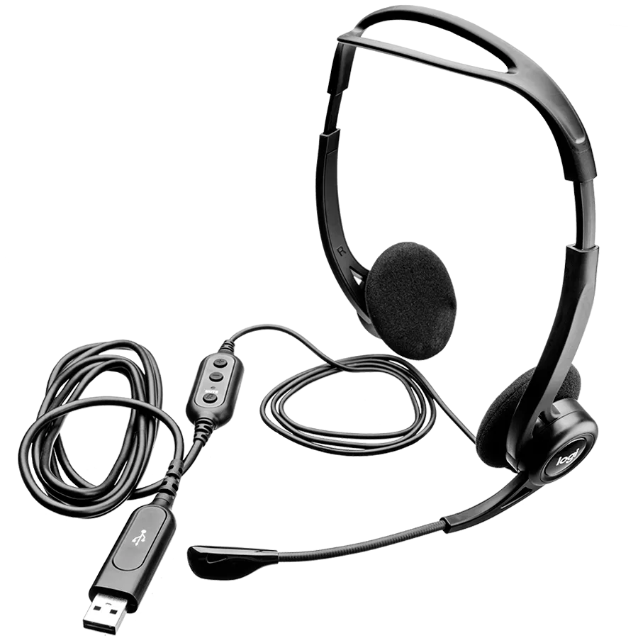 LOGITECH PC960 Corded Stereo Headset BLACK - USB — фото 2