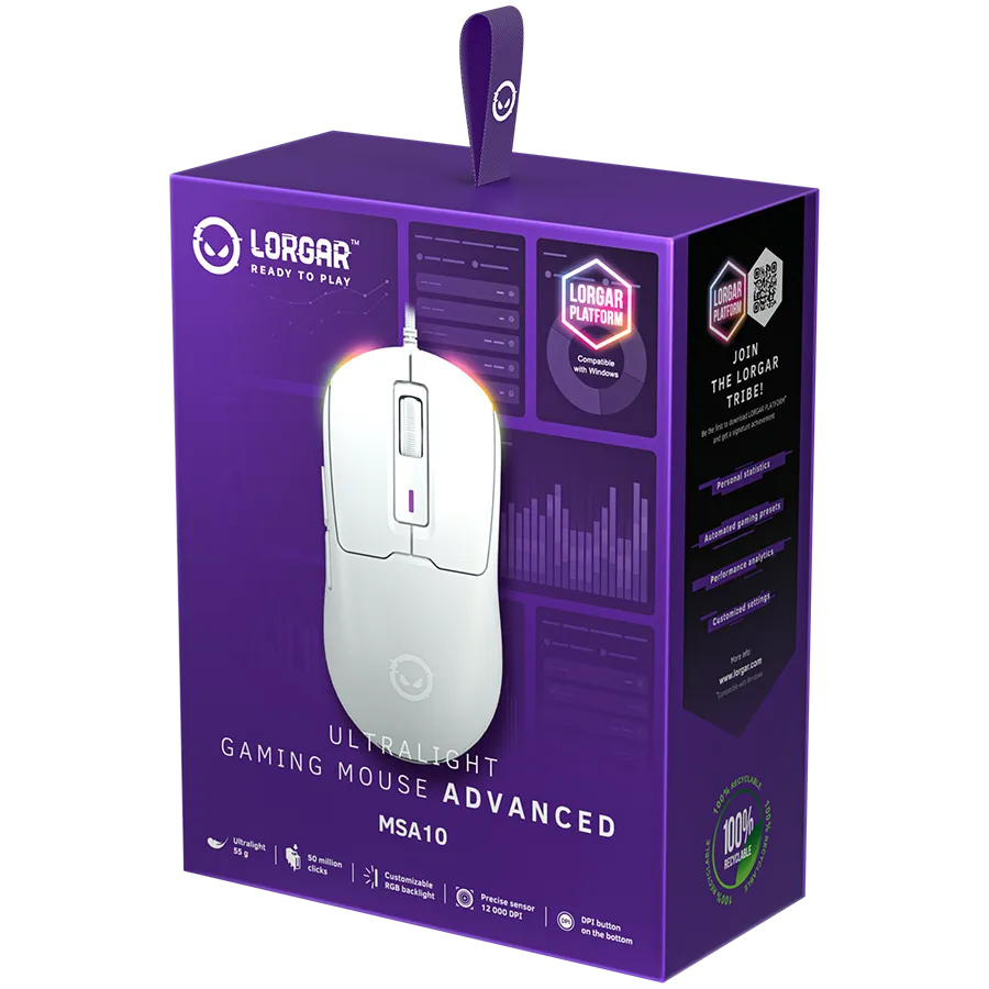 LORGAR MSA10, Ultralight Wired Gaming Mouse Advanced, white — фото 8