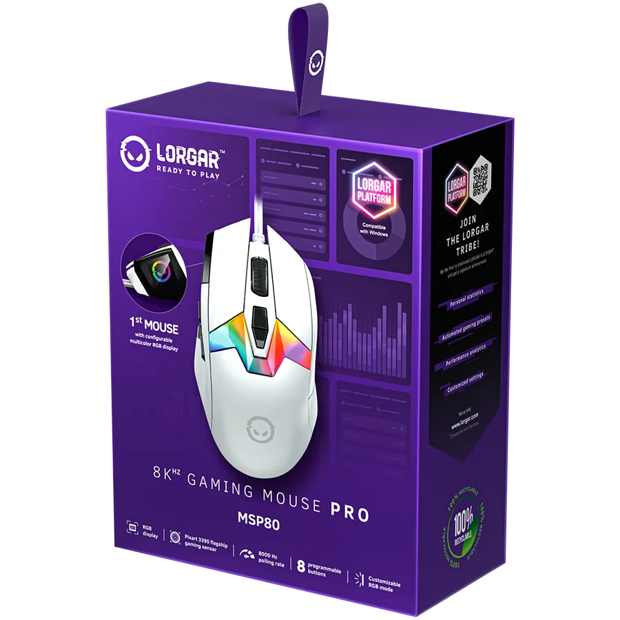 LORGAR MSP80, 8000 Hz Gaming Mouse Pro, White — фото 8