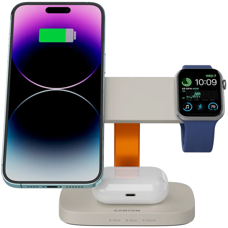 CANYON Wireless Charging Station Hexagon 310 3in1 LightGrey/Orange — фото 5