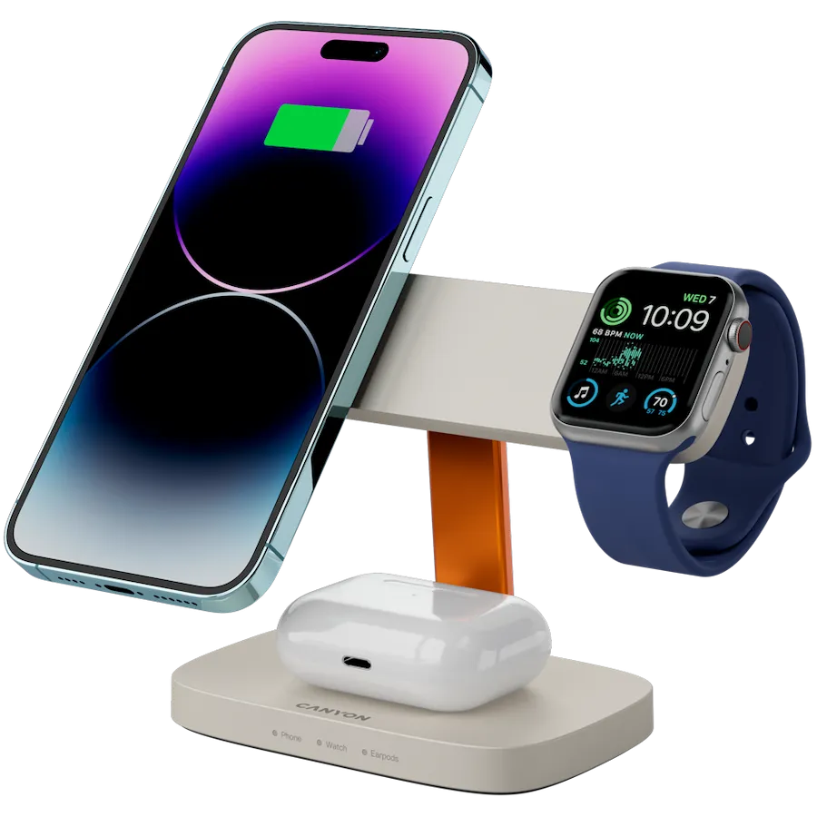 CANYON Wireless Charging Station Hexagon 310 3in1 LightGrey/Orange — фото 6