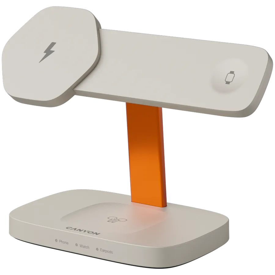 CANYON Wireless Charging Station Hexagon 310 3in1 LightGrey/Orange — фото 2