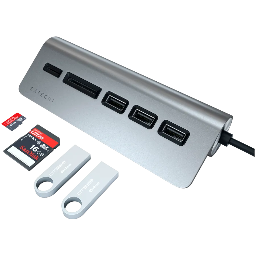 SATECHI Type-C Aluminum USB 3.0 Hub & Card Reader Space Gray — фото 4