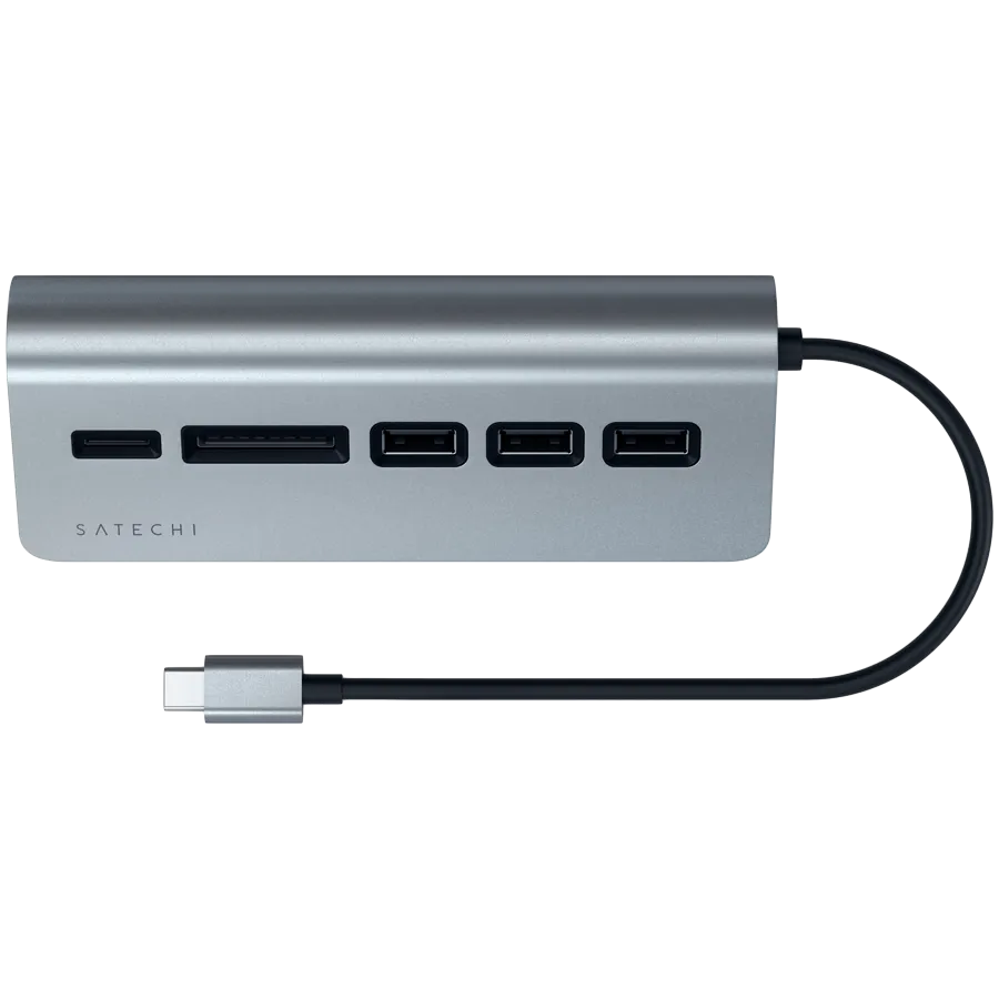 SATECHI Type-C Aluminum USB 3.0 Hub & Card Reader Space Gray — фото 2