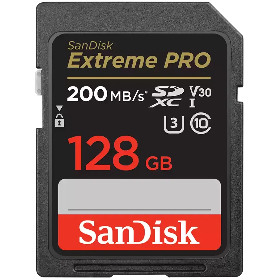 SANDISK Extreme PRO 128GB SDXC Memory Card + 2 years RescuePRO Deluxe up to 200MB/s & 90MB/s Read/Write speeds, UHS-I, Class 10, U3, V30