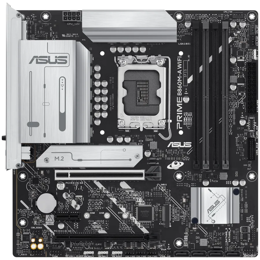 ASUS Main Board Desktop LGA1851 Intel B860 Chipset 4 x DIMM slots, max. 256GB, DDR5 2 x DisplayPort 1 x HDMI 1 x Wi-Fi module 2 x M.2 slots 4 x SATA micro-ATX Form Factor