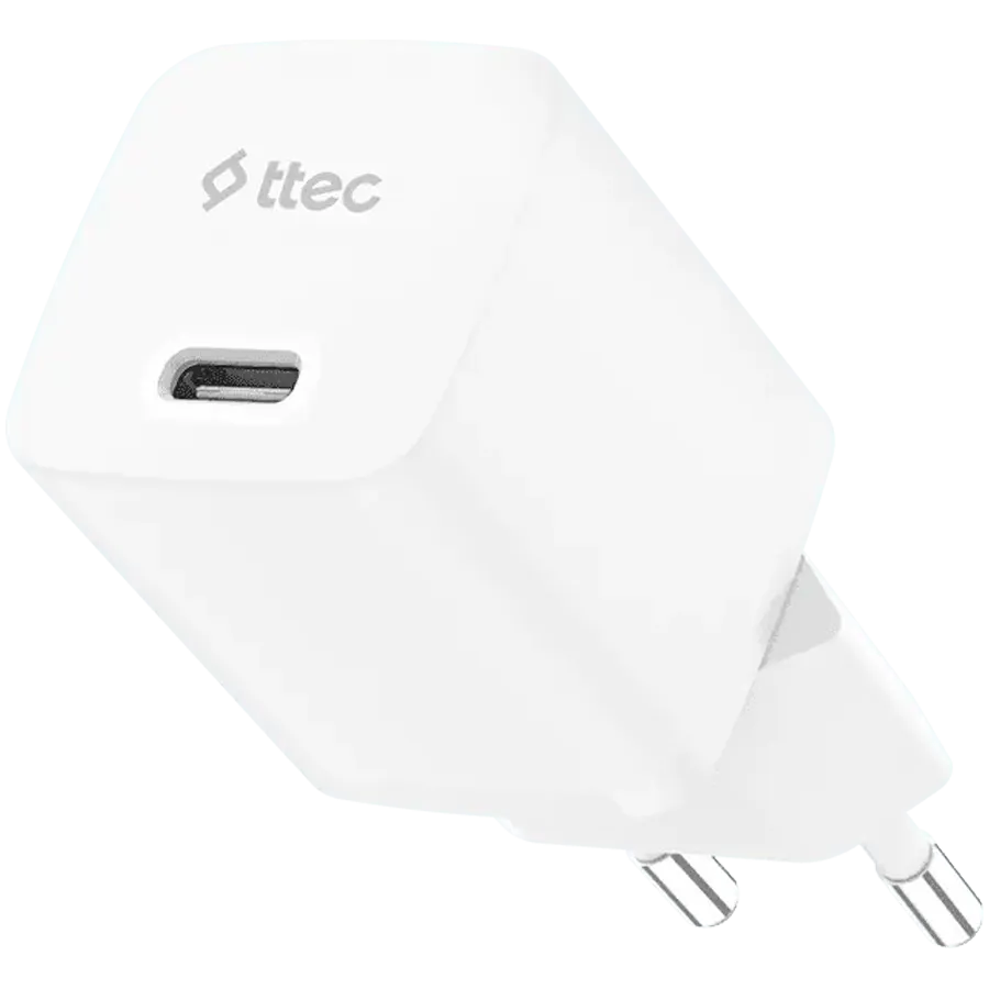 ttec SmartCharger GAN 30W PD USB-C Travel Fast Charger, White