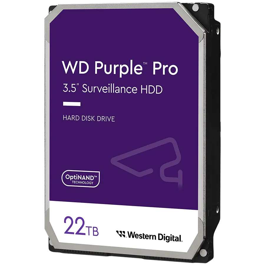 HDD Video Surveillance WD Purple Pro 22TB CMR (3.5'', 512MB, 7200 RPM, SATA 6Gbps, 550TB/year)