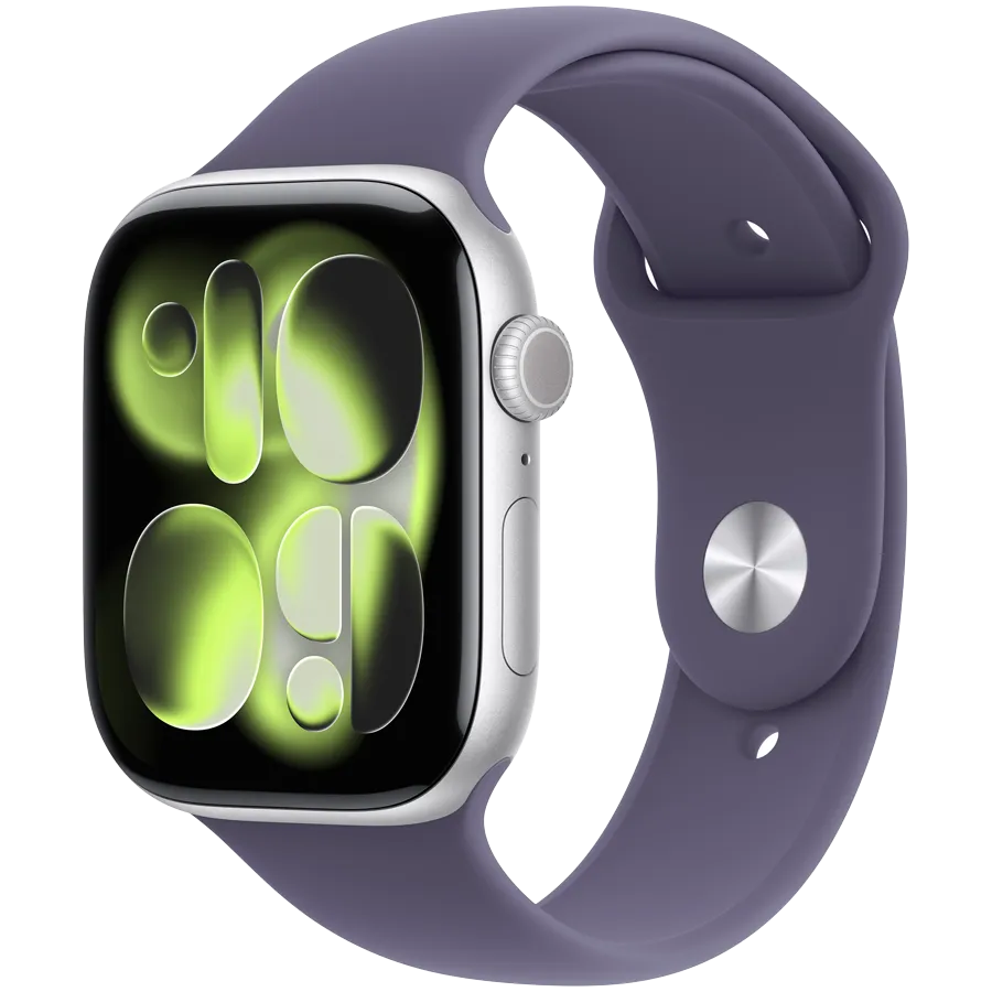 Apple Watch Series 11 GPS 46mm Silver Aluminium Case with Purple Fog Sport Band - M/L,Model A3333