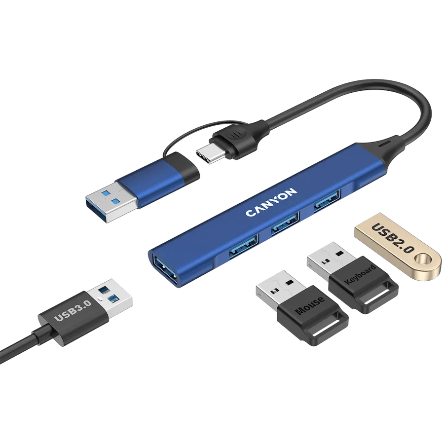 CANYON hub DS-02 4in1 USB-A/C Blue — фото 4