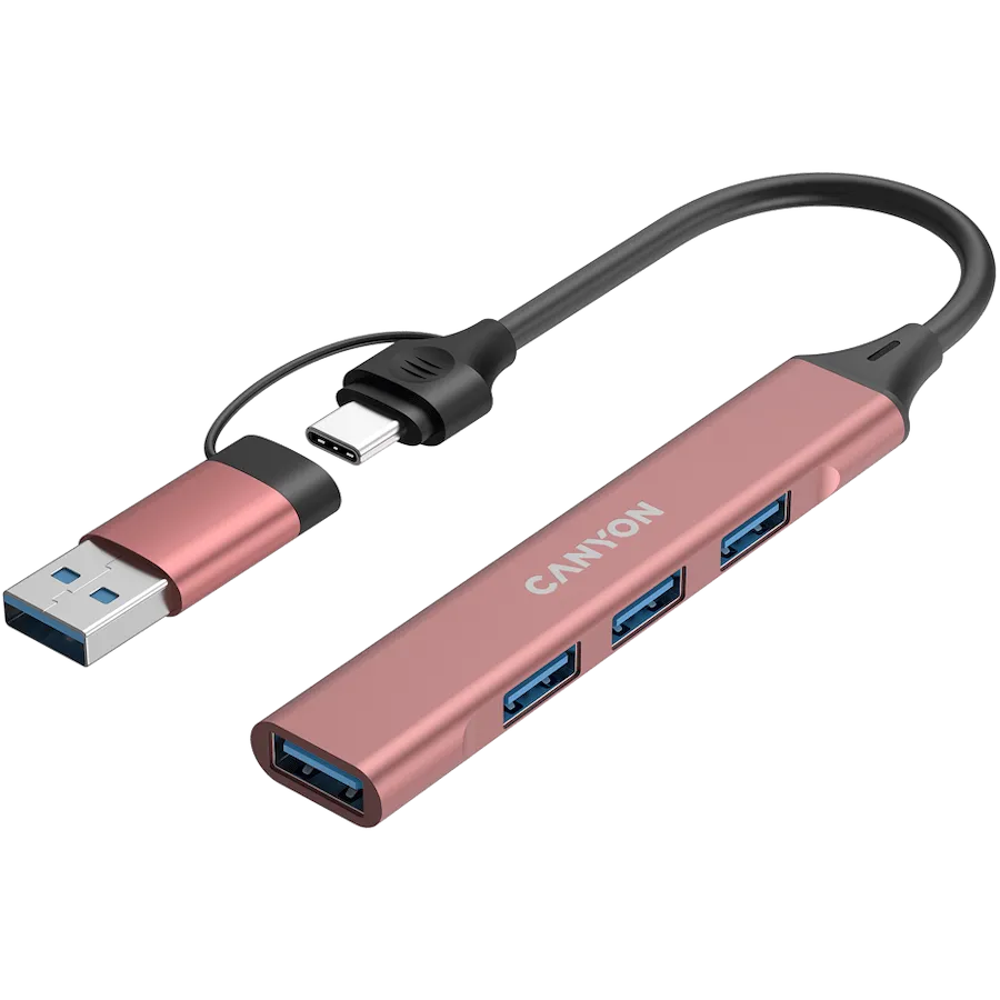 CANYON hub DS-02 4in1 USB-A/C Pink — фото 3