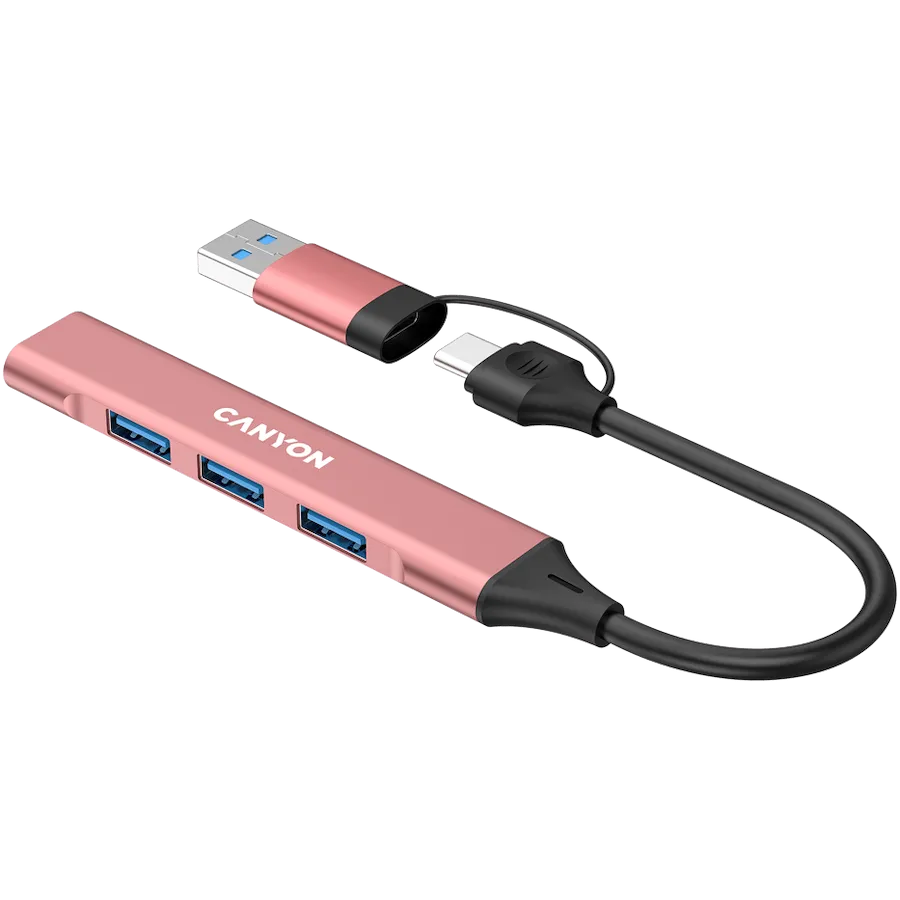 CANYON hub DS-02 4in1 USB-A/C Pink — фото 5