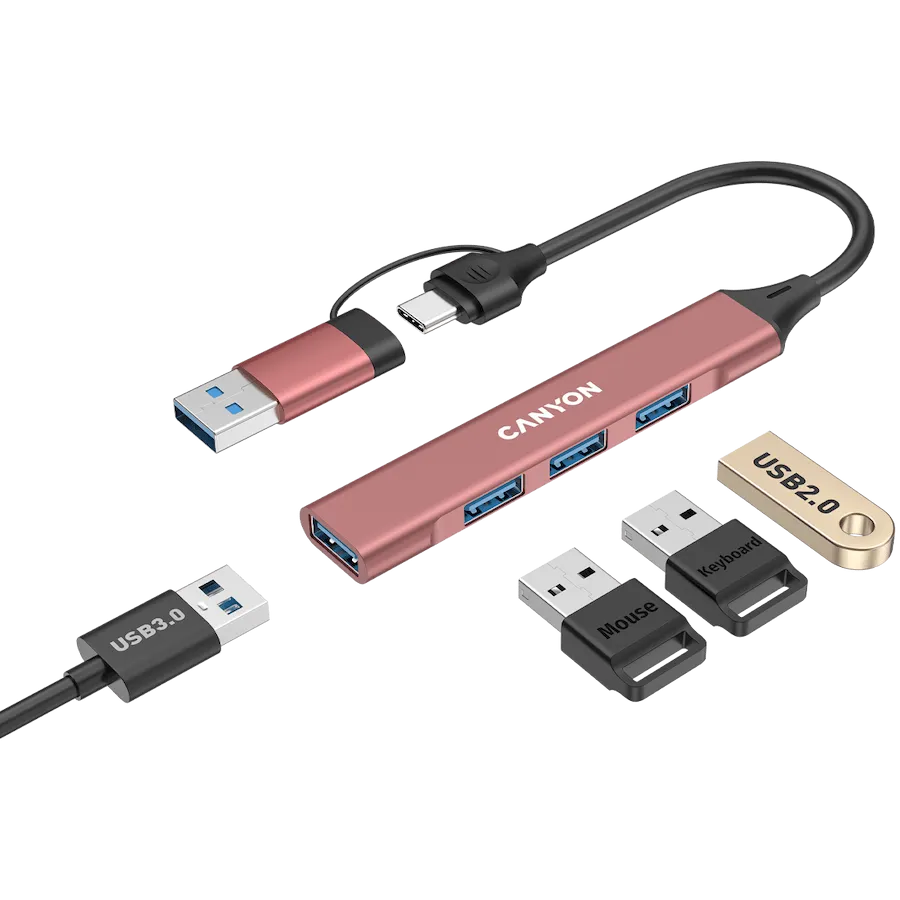 CANYON hub DS-02 4in1 USB-A/C Pink — фото 4