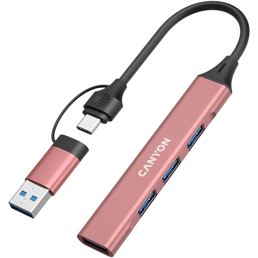 CANYON hub DS-02 4in1 USB-A/C Pink — фото 2