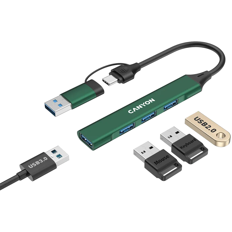 CANYON hub DS-02 4in1 USB-A/C Green — фото 4