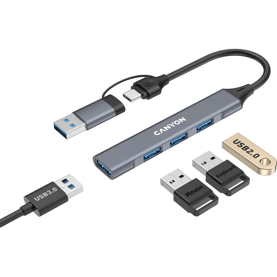 CANYON hub DS-02 4in1 USB-A/C Grey — фото 4
