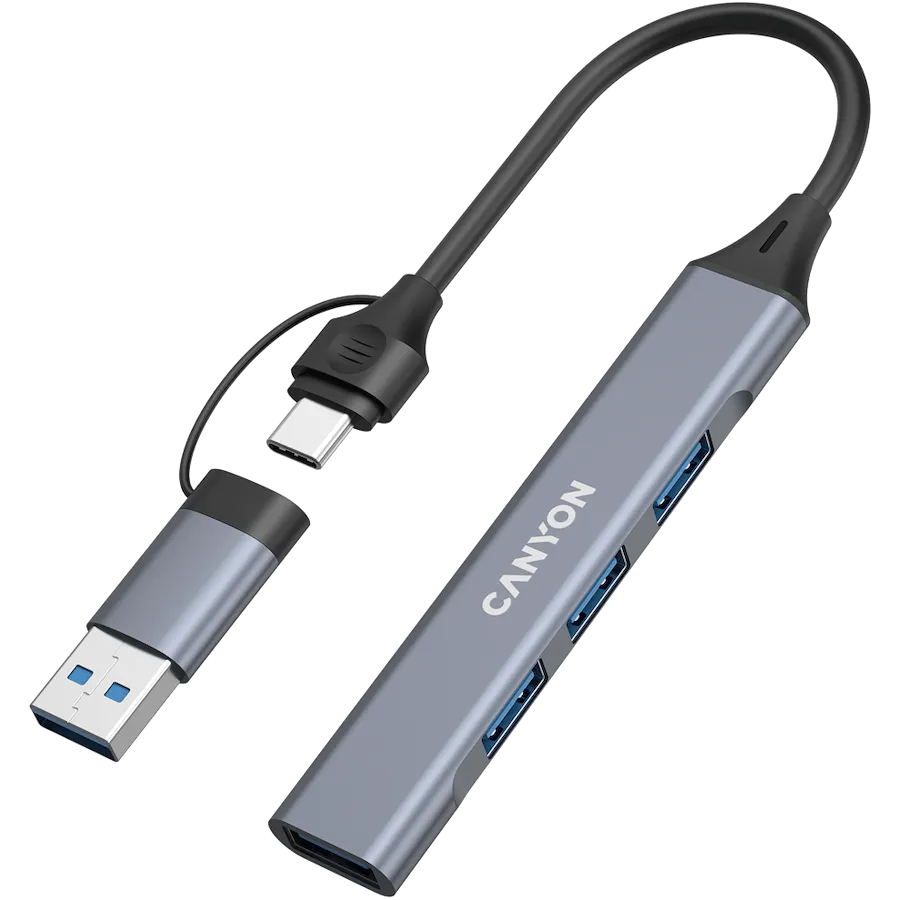 CANYON hub DS-02 4in1 USB-A/C Grey — фото 2