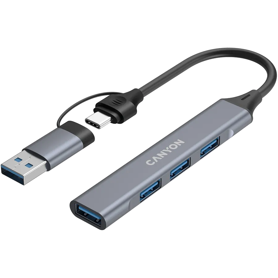 CANYON hub DS-02 4in1 USB-A/C Grey — фото 3