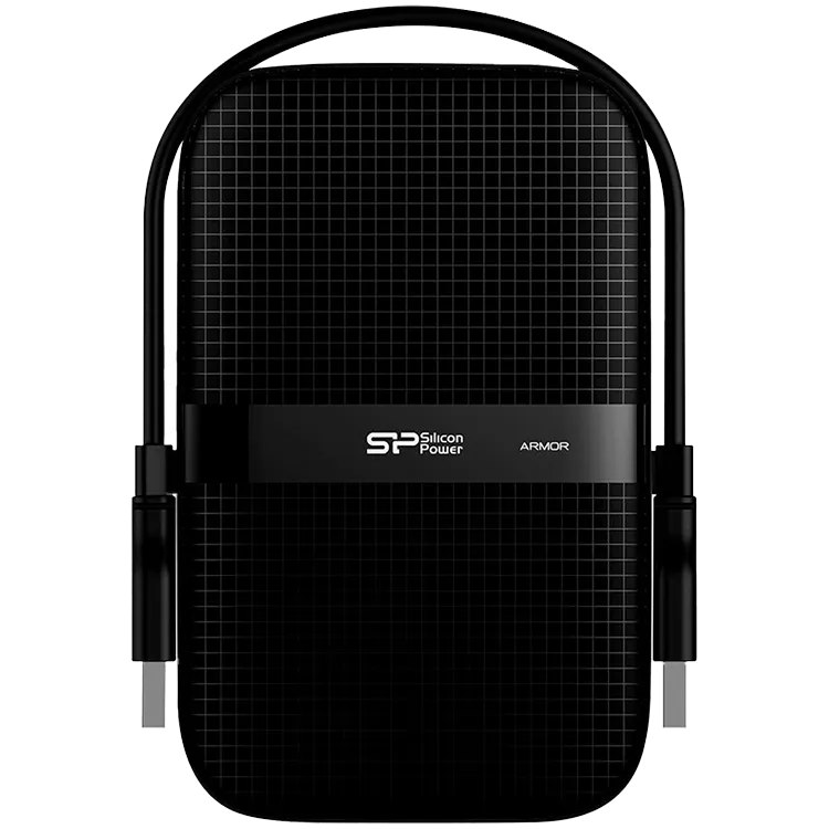Silicon Power Armor - A60 2TB Portable HDD USB 3.2 Gen1 Black, Shockproof MIL-STD 810G Method 516.6 Procedure IV, Water-resistant IPX4, LED light
