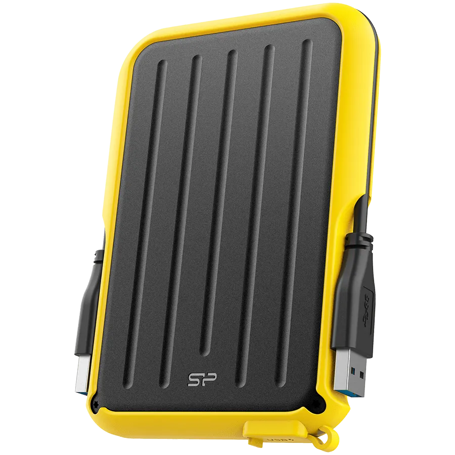 Silicon Power Armor - A66 2TB Portable HDD USB 3.2 Gen 1 Yellow, Certificate MIL-STD 810F 516.5/IV, Water-resistant IPX4, 360˚ bumper