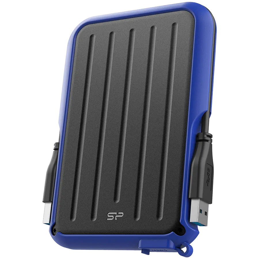 Silicon Power Armor - A66 2TB Portable HDD USB 3.2 Gen 1 Blue, Certificate MIL-STD 810F 516.5/IV, Water-resistant IPX4, 360˚ bumper