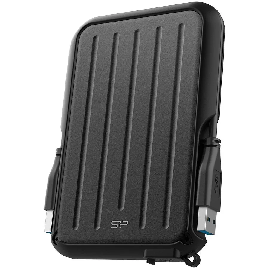 Silicon Power Armor - A66 2TB Portable HDD USB 3.2 Gen 1 Black, Certificate MIL-STD 810F 516.5/IV, Water-resistant IPX4, 360˚ bumper