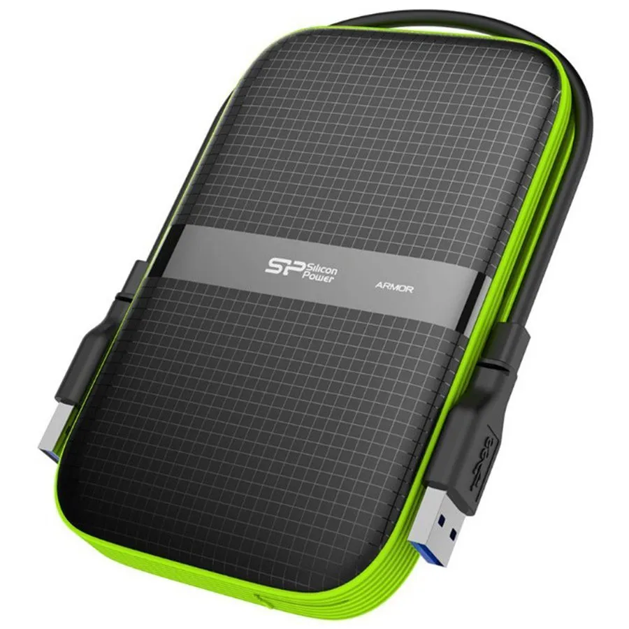 Silicon Power Armor - A60 2TB Portable HDD USB 3.2 Gen1 Black/Green, Shockproof MIL-STD 810G Method 516.6 Procedure IV, Water-resistant IPX4, LED light — фото 2