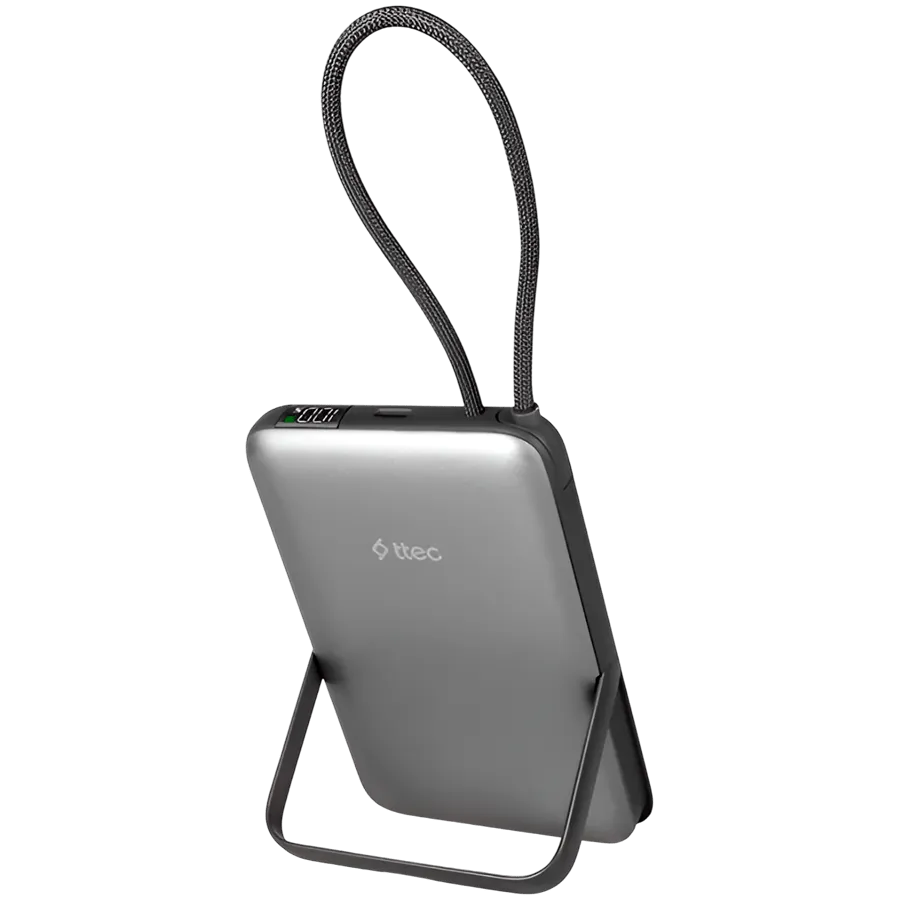 ttec Recharger M LCD 10.000 mAh. Magesafe comp PD20W Powerbank with  USB-C Cable and Stand — фото 5