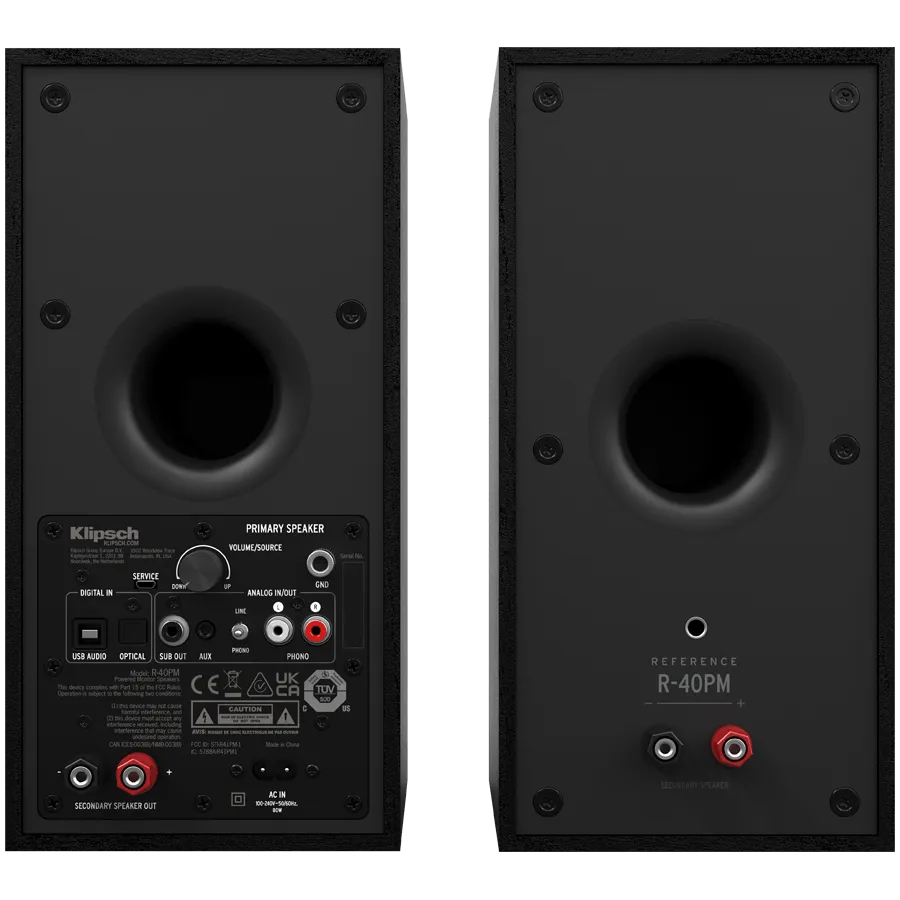 Klipsch Reference R-40PM, Powered Bookshelf Speakers, Black, Pair — фото 3
