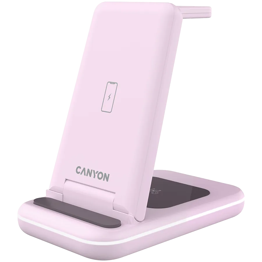 CANYON wireless charger WS-304 15W 3in1 Iced Pink — фото 2