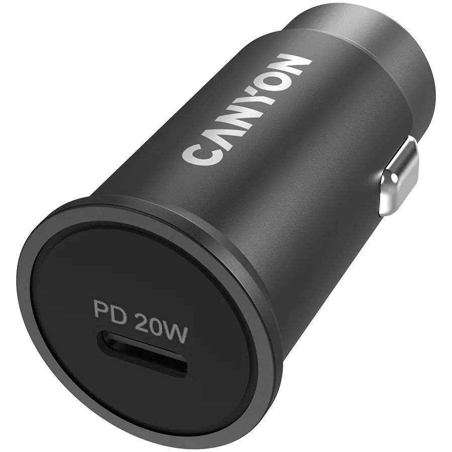Canyon C-20, PD 20W Pocket size car charger, input: DC12V-24V, output: PD20W, support iPhone12 PD fast charging, Compliant with CE RoHs , Size: 50.6*23.4*23.4, 18g, Black — фото 3