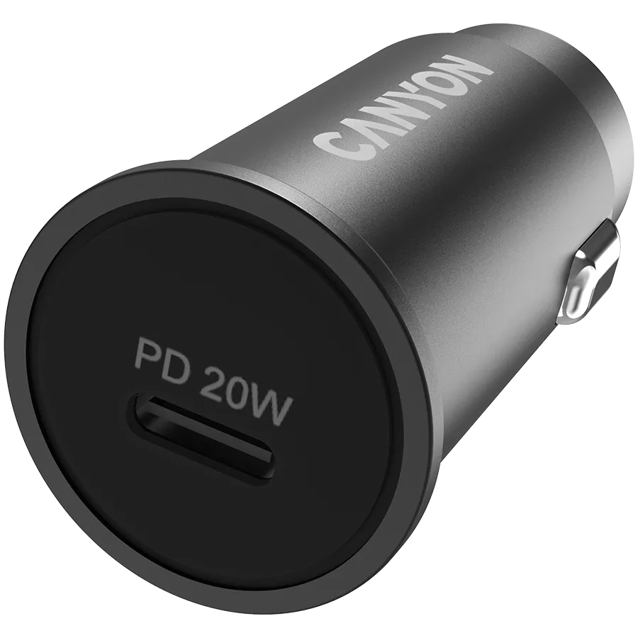 Canyon C-20, PD 20W Pocket size car charger, input: DC12V-24V, output: PD20W, support iPhone12 PD fast charging, Compliant with CE RoHs , Size: 50.6*23.4*23.4, 18g, Black — фото 4