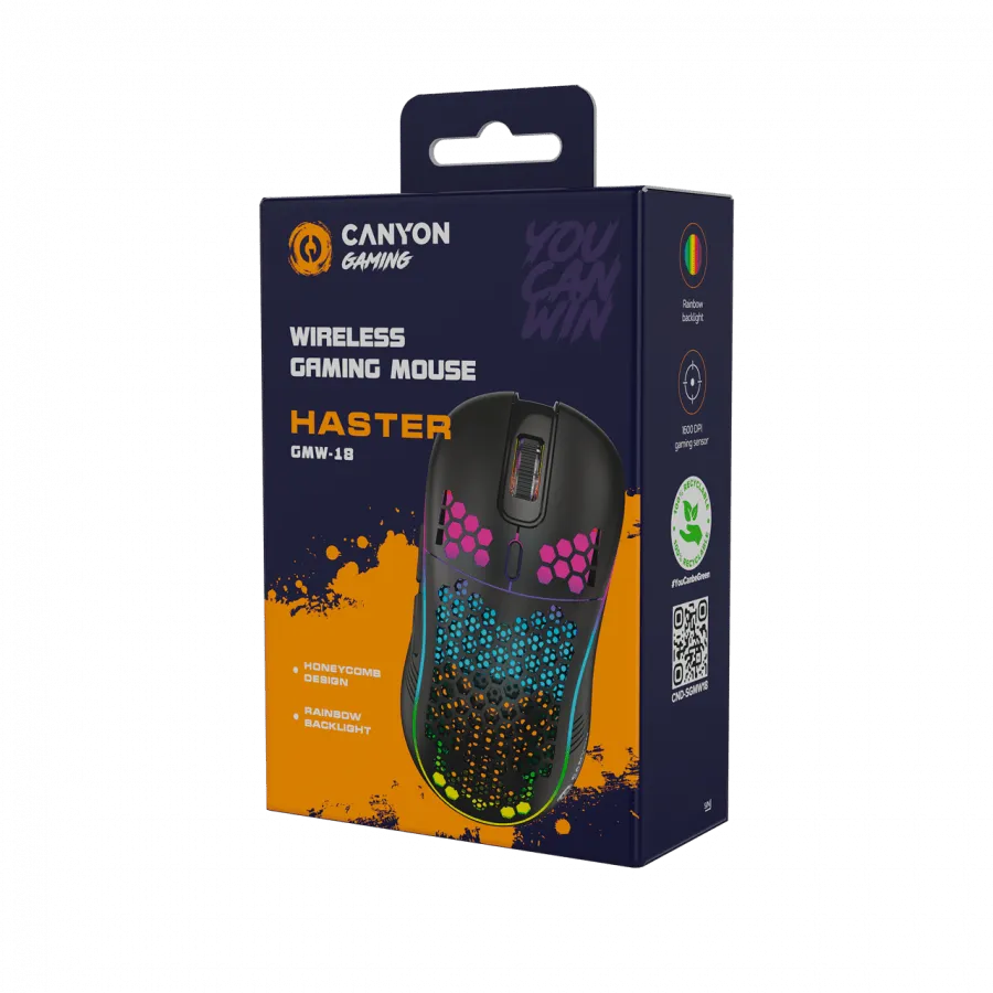 Canyon 7keys Gaming 2.4G wireless mouse, KA8 sensor, DPI up to 1600, rubber coating on panel, Huano 1million switch, 45cm PVC cable, ABS material. 400mAh battery, size: 125.8*63.7*41mm, weight: 95g, Black — фото 7