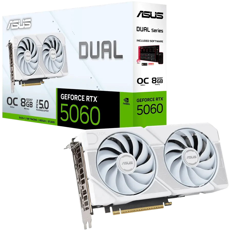 ASUS Video Card NVIDIA GeForce RTX 5060 614 TOPs PCI Express 5.0 8GB GDDR7 128 bit Digital Max Resolution 7680 x 4320 2.5 Slot 550W HDMI Native DisplayPort.