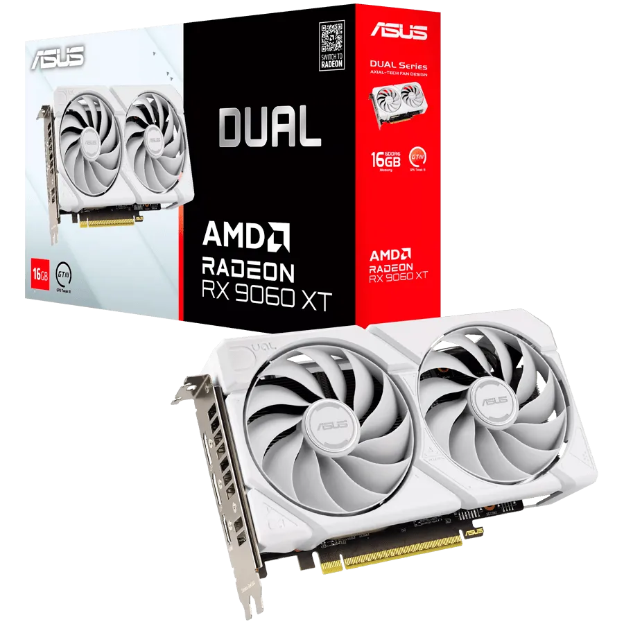 ASUS Video Card AMD Radeon RX 9060 XT White 16GB GDDR6 2220 / 3230 , 2048sp, 32 RT-core, 128 bit, 2.5 slots, 8 pin, HDMI, DisplayPort — фото 1