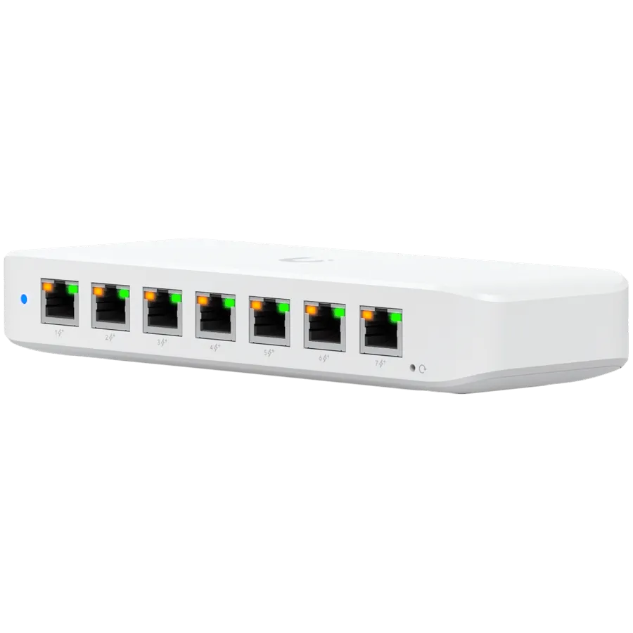 Ubiquiti USW-Ultra-210W-EU compact, Layer 2, 8-port GbE PoE switch with versatile mounting options, 7x GbE PoE+ output ports, GbE port with optional PoE++ input, 202W PoE availability with the included AC power adapter — фото 2