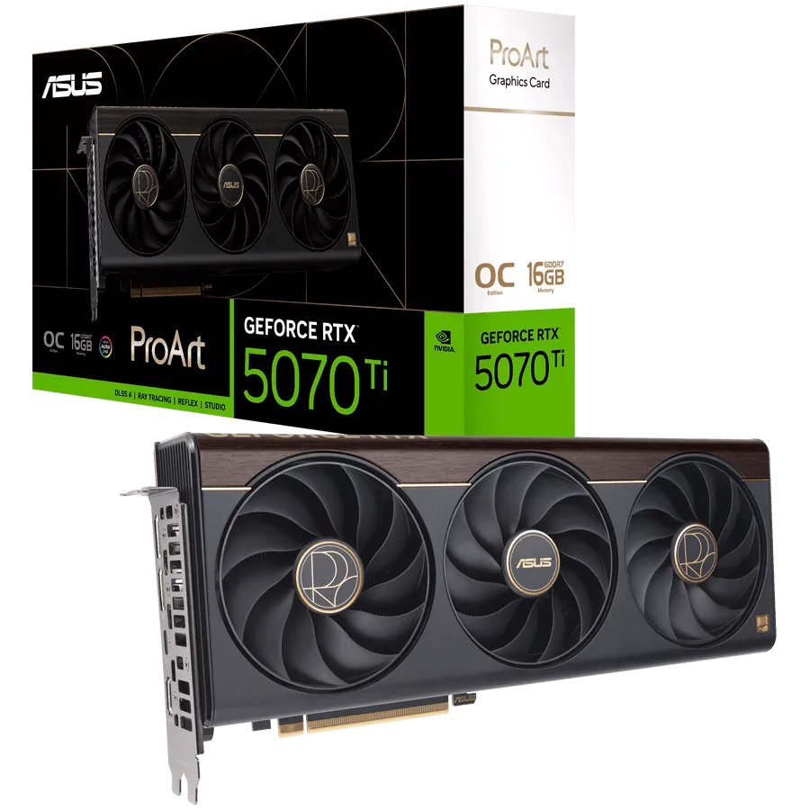 ASUS Video Card NVIDIA 5070TI 16 GB GDDR7, 2300 MHz / 2610 MHz, 8960sp, 70 RT cores, Ray tracing, 256 bit, 2.5 slots, 16 pin power supply (12V-2x6), HDMI, DisplayPort, USB Type-C
