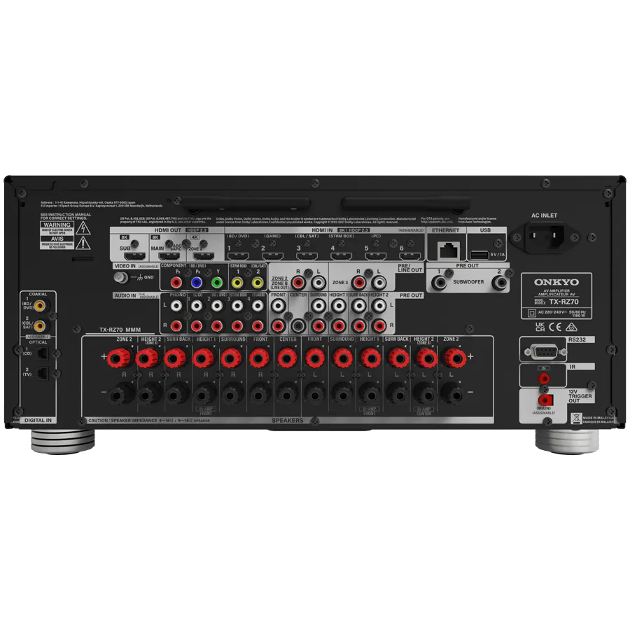 Onkyo TX-RZ70 11.2 -Channel AV Receiver, 210 W/Ch / 6 ohms, Dirac Live, THX® Certified, DTS:X, 8K/4K Ultra HD, Works with Sonos, Black — фото 3