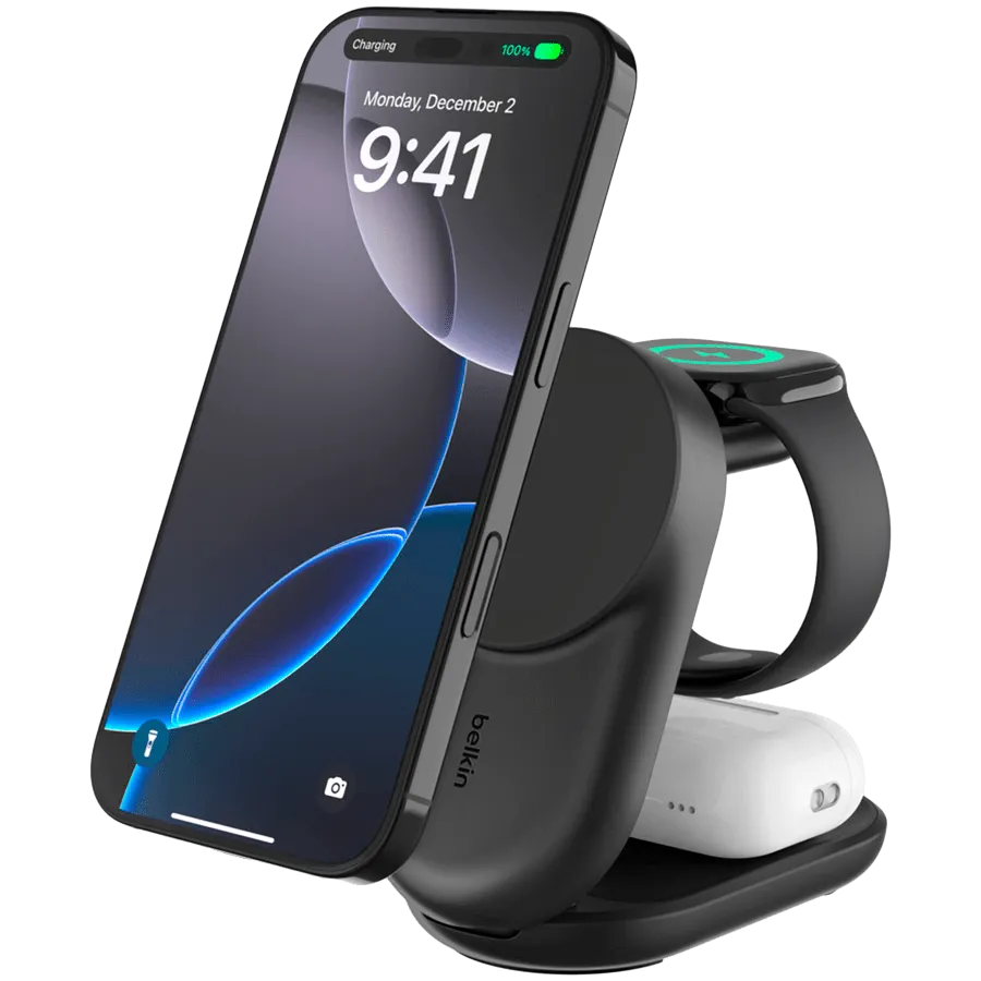 BELKIN 25w Qi2 3-IN-1 Foldable Charger, Black