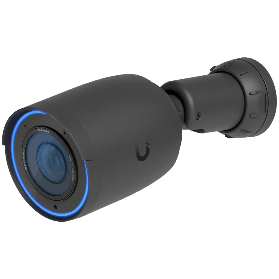 UBIQUITI UVC-G6-Pro-Bullet-B All-weather 4K PoE+ camera with a Multi-TOPS AI engine, 2.36x optical zoom, and a large 1/1.2" CMOS sensor for exceptional low-light clarity and long-range IR night vision