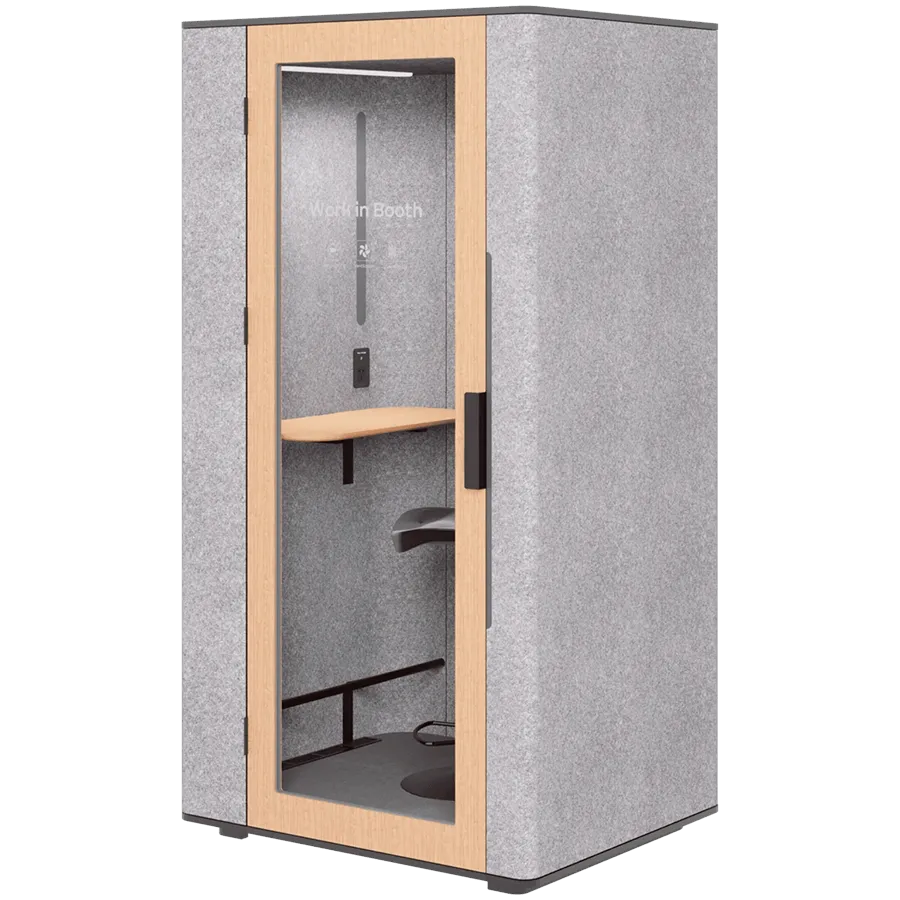 WorkBooth One Premium light grey felt, natural oak