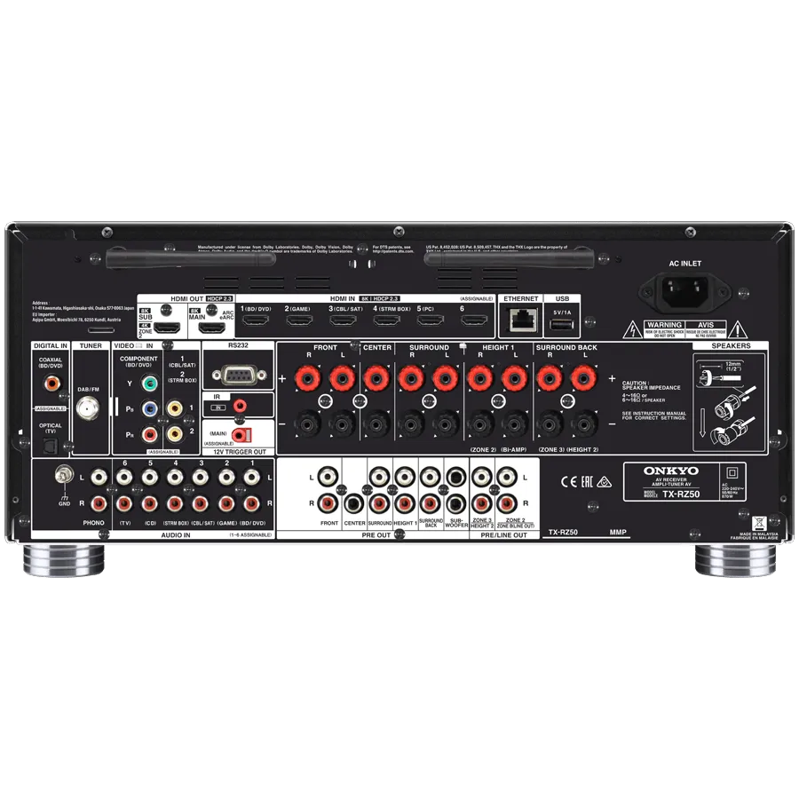 Onkyo TX-RZ50 9.2 -Channel AV Receiver, 180 W/Ch / 6 ohms, Dirac Live, THX® Certified, DTS:X, 8K/4K Ultra HD, Works with Sonos, Black — фото 3