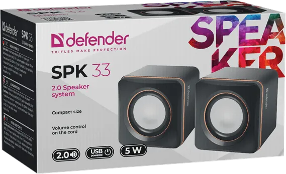 Колонки стерео Defender SPK 33 черные (Питание и сигнал по USB) — фото 3