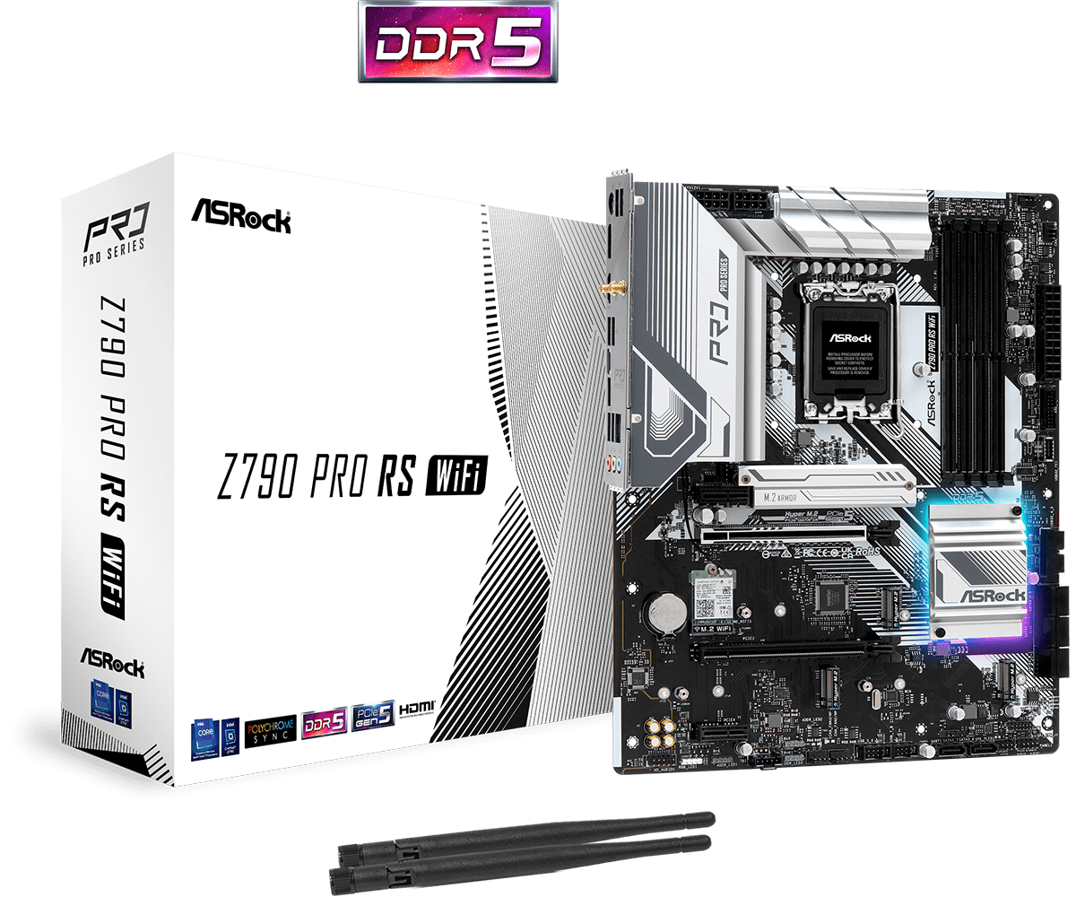 Материнская плата ASRock Z790 PRO RS WIFI LGA1700 4xDDR5 8xSATA RAID 4xM.2 HDMI DP eDP ATX