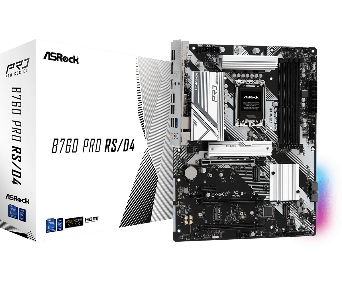 Материнская плата ASRock B760 PRO RS/D4 LGA1700 4xDDR4 4xSATA RAID 2xM.2 HDMI DP ATX